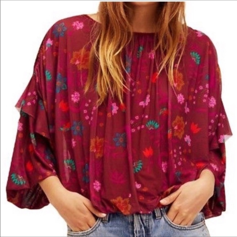 Free People Berry Combo Floral Blouse